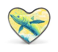 Spille a forma di cuore con ciondolo a forma di pesce Mahimmahi in metallo | Spille da bavero per camicia, zaino, giacca, cappello, cappotto, borsa, abbigliamento, gioielli, accessori, regali per donn