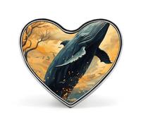 Spille a forma di cuore in metallo con stampa di balena e cuore, spilla per zaini o risvolti, spilla di San Valentino, spille
