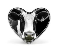 Spille a forma di cuore in metallo con testa di mucca divertente, stampa in bianco e nero, ideali per zaini o risvolti, spill