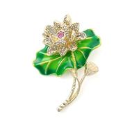 Spille alla moda smaltate a forma di foglia di loto verde e radice, ideali per le donne come accessori per abbigliamento e cappotti, opzione regalo