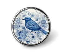 Spille con bottone da 1 pollice, motivo: uccellino azzurro e fiori, in lega di alluminio per cappotto e zaino.