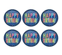 Spille con bottone ""Happy Birthday"" Beistle, 6 pezzi, per bomboniere, 2""""