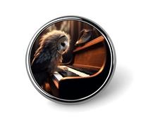 Spille con gufo che suona il pianoforte, design a forma di cerchio con bottone, spille con immagine personalizzata, porta badge rotondi per decorare cappelli, magliette, vestiti, borse e accessori.