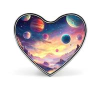 Spille da bavero a forma di cuore con pianeti celesti fantasy, in metallo, per uomo e donna, da appendere alla cravatta o come accessorio per abbigliamento.