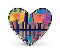 Spille da bavero a forma di cuore con riflesso colorato della città, spille in metallo, distintivi per cravatta, accessori per abbigliamento per uomo e donna