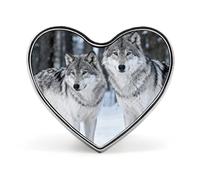 Spille da bavero con due lupi grigi e neve, spilla smaltata a forma di cuore per uomo/donna, fermacravatta, spilla, abbigliam