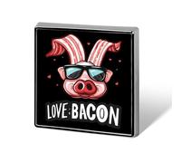 Spille da bavero in metallo con distintivo quadrato "I Love Bacon" divertenti, per la decorazione di vestiti