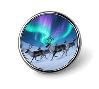 Spille da bavero personalizzate da 1 pollice con renna sotto l'aurora boreale per abiti, divertenti per uomo e donna, vintage per borse, giacche, zaini, cappelli, collezione di spille c