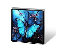 Spille da bavero quadrate con farfalla blu e spilla quadrata in metallo di bambù per abiti, zaini, cappelli, accessori da bavero