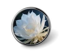 Spille da bavero smaltate a forma di lago con cratere vulcanico di Epiphyllum bianco - Spille rotonde graziose, unisex per abbigliamento, cappelli, borse e zaini