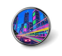 Spille da bavero smaltate con pesci olografici digitali a forma di città colorata - Spille rotonde graziose, unisex per abbigliamento, cappelli, borse e zaini