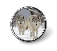 Spille da bavero, spille alla moda, spille con bottoni carini, due lupi che camminano nella neve, spille con bottoni rotondi, spille smaltate, spille in metallo, per cappelli, camicie, abbigliamento,