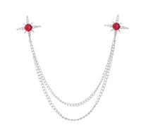 spille da donna nel Regno Unito， Spilla a forma di stella con catena a nappa, spilla strass e cristallo, da bavero, colletto for camicia uomo, spille for gioielli(Sliver Red)