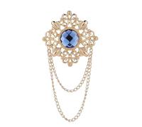 spille da donna nel Regno Unito， Spilla retrò da uomo, spilla vintage con strass e nappa, catena(Gold Blue)