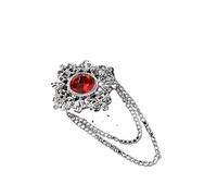 spille da donna nel Regno Unito， Spilla retrò da uomo, spilla vintage con strass e nappa, catena(Silver Red)