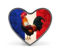 Spille decorative in metallo a forma di cuore con bandiera francese e gallo, ideali per cappelli, zaini e abbigliamento.