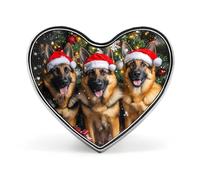 Spille decorative in metallo a forma di cuore con pastore tedesco per Natale, ideali per cappelli, zaini e abbigliamento.