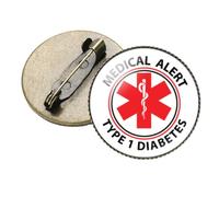 Spille di consapevolezza del diabete per donne uomini avviso medico tipo 1 borsa cabochon in vetro diabetico distintivo pin accessori adorabile cartone animato gattino carino rotondo, Vetro