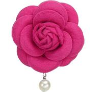 Spille di Fiori Camelia, Spille con Fiori in Tessuto Vintage, Perle Artificiali, Eleganti Spille Floreali per Cappello da Donna, Camicia, Cravatta, Corpetto (Rosso prugna)