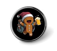 Spille divertenti a forma di birra con pan di natalizio, spille rotonde per colletto, accessori per abiti e cappotti.