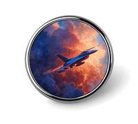 Spille e fermagli decorativi rotondi in metallo personalizzati con chiusura a farfalla raffiguranti un aereo da combattimento che attraversa il cielo.