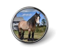 Spille e fermagli decorativi rotondi personalizzati in metallo con chiusura a farfalla raffiguranti un vecchio cavallo da tiro marrone chiaro.
