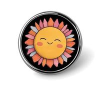Spille e fermagli originali Smiling Sun, rotondi, personalizzati, in metallo, con chiusura a farfalla.
