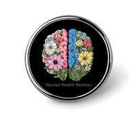 Spille e fermagli rotondi a forma di cervello floreale MentalMatters per donna, 2,5 cm, da uomo, da bavero, per cappello, borsa, zaino.