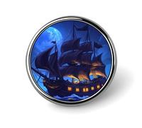 Spille e fermagli rotondi a forma di nave pirata e luna per donna, da 2,5 cm, per uomo, da bavero, per cappello, borsa, zaino.