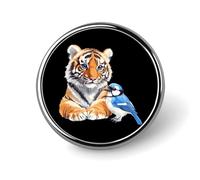 Spille e fermagli rotondi con tigre e ghiandaia azzurra per donna, 2,5 cm, da uomo, da bavero, per cappello, borsa, zaino.
