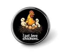 Spille e fermagli rotondi "I Just Love Chickens" per donna, da 2,5 cm, da uomo, per cappello, borsa, zaino.