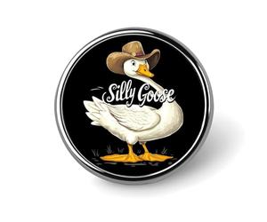 Spille e fermagli rotondi Silly Goose per donna, spilla da bavero da uomo da 2,5 cm per cappello, borsa, zaino.