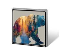 Spille e fermagli unisex Double Exposure Bear Silhouette Road Square Leggeri Distintivi da bavero Gioielli per abbigliamento Sciarpa Cappello