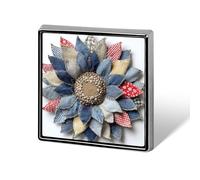 Spille e fermagli unisex in tessuto denim patchwork con girasoli, leggeri e quadrati, ideali per abbigliamento, scialle e cappello.