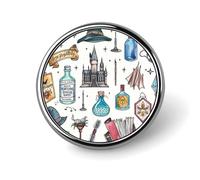 Spille e spille in stile quaderno a castello per donne e uomini, porta badge rotondi per vestiti, borse, zaini e cappelli