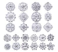 Spille e spille MEEJOA per donna lotto 24 pezzi argento colore trasparente strass cristallo fiore spilla spilla fai da te bouquet da sposa spilla