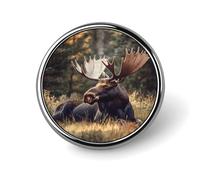 Spille e spille rotonde con alce canadese nelle foreste, piccole spille decorative da 1 pollice per vestiti, borse, zaini e cappelli