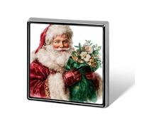 Spille e spille unisex con Babbo Natale che tiene in mano un sacco verde, quadrate e leggere, spille da bavero, gioielli per abbigliamento, scialle e cappello