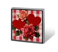 Spille e spille unisex con cuori con rose su rosso a scacchi bianchi e quadrati, leggeri, gioielli per abbigliamento, scialle e cappello