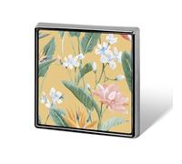 Spille e spille unisex con fiori rosa e bianchi su sfondo giallo tropicale, quadrate e leggere, per abbigliamento, scialle e cappelli.