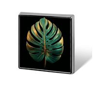 Spille e spille unisex con foglia tropicale verde e oro su nero, quadrate e leggere, con spilla, per abbigliamento, scialle e cappello.