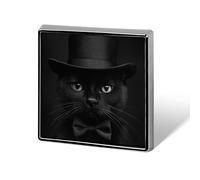 Spille e spille unisex con gatto nero che indossa un cappello e fiocchi, spille quadrate leggere, gioielli con spilla per abbigliamento, scialle e cappello