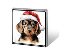 Spille e spille unisex con simpatico cane in un cappello da Babbo Natale, spille e spille quadrate leggere, gioielli per abbigliamento, scialle e cappello