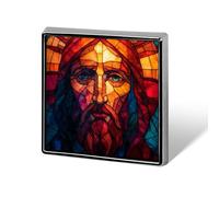 Spille e spille unisex con volto di Gesù in vetro colorato, quadrate e leggere, con spilla, per abbigliamento, scialle e cappello