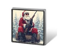 Spille e spille unisex vintage con Babbo Natale seduto su un tronco di legno, quadrate e leggere, con spilla, per abbigliamento, scialle e cappello.