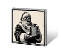 Spille e spille unisex vintage in linoleografia con Babbo Natale in mano, spille e spille quadrate leggere, gioielli per abbigliamento, scialle e cappello