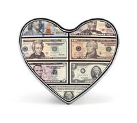 Spille in metallo a forma di cuore con banconote da un dollaro americano | Spille da bavero per camicia, zaino, giacca, cappello, cappotto, borsa, abbigliamento, gioielli, accessori, regali per donne