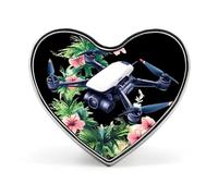 Spille in metallo a forma di cuore con fiore e veicolo aereo senza pilota | Spille da bavero per camicia, zaino, giacca, cappello, cappotto, borsa, abbigliamento, gioielli, accessori, regali per donne