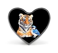 Spille in metallo a forma di cuore con tigre e ghiandaia azzurra | Spille da bavero per camicia, zaino, giacca, cappello, cappotto, borsa, abbigliamento, gioielli, accessori, regali per donne e uomini