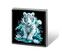 Spille in metallo con simpatico distintivo quadrato a forma di tigre bianca, per la decorazione di vestiti